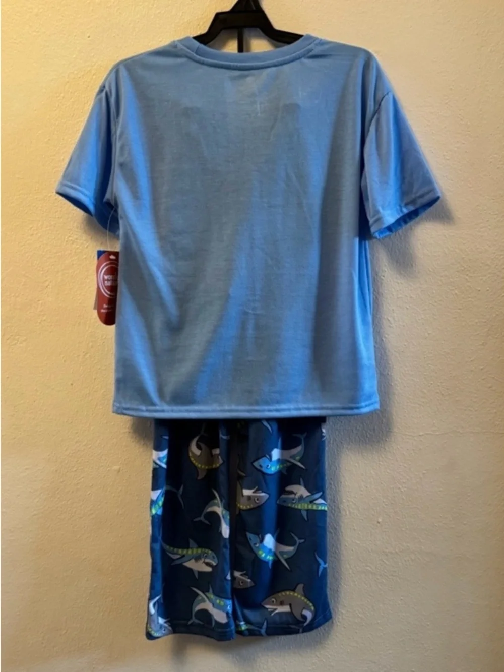 Wonder Nation Boys Shark Pajama Set, Do Not Disturb Blue Tee & Pants, Size 6/7